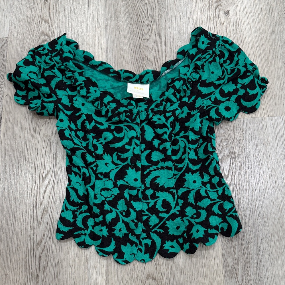 Maeve Teal and Black Floral Blouse